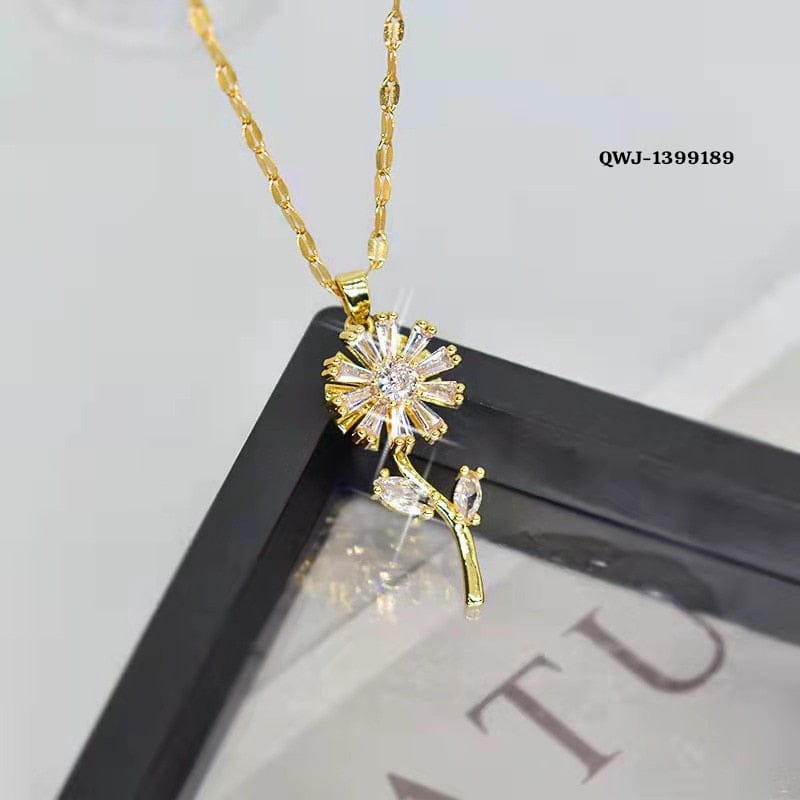 Golden Flower Rotation Pendant Necklace