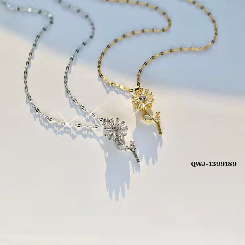 Golden Flower Rotation Pendant Necklace
